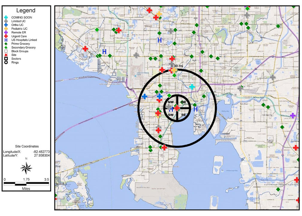 GIS map visualizing Urgent Care areas of opportunity